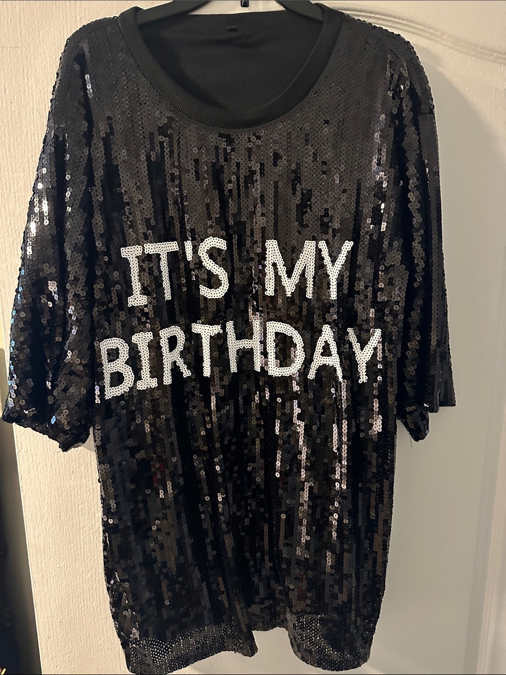 Fun Black Sequin "It's My Birthday" Party T- Shirt dress!